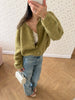 Lazy Style Wool Cardigan Women's Spring and Autumn Loose Round Neck Knitted Short Jacket Soft Long Sleeved Sweater