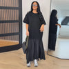 Solid Color Loose Fit Flare Sleeve Tiered Dress Crew Neck Ruffle Hem Pleated Long Maxi Dresses Spring Chic Casual Outwear