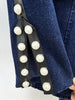 High Street Runway Designer Suit Set Women's Career Style Single Button Washed Denim Beaded Blazer Long Pants Suit