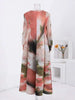 Chic Print Pleated Women's Dresses Color-block Design Round Neck Lantern Sleeves Long Dresses Spring 2AA4759