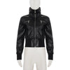 Women Faux Leather Jackets Solid Short Coat Zipper Pocket Turn Down Collar Long Sleeve Waist Cinched Slim Streetwear Autumn