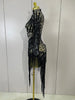 Women Colorful Sparkly Rhinestones Tassel Sexy See-Through Dress One Shoulder Latin Dance Outfits Nightclub Party Stage Costume