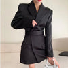 Autumn High end Waist Slim Blazer Jacket Women Casual British Mid Length Black Suit Coat Woman Elegant Chic Office Blazers