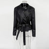 Burgundy PU Jacket Women Autumn Slim Lace Up Blazer Top Fall Casual Leather Jackets Coat Femme