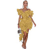 Women Edible Tree Fungus Tierred High Low Asymmetrical Ball Gown Dress Sexy Club Party Evening High Street Dresses
