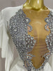 Sparkly Crystals Sexy Mesh White Velvet Short Dress Women Elegant Evening Prom Birthday Party Dresses Stage Costume