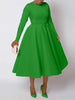 A Line High Waisted Dress Zipper in Back Women Long Sleeve Autumn Casual Dress Elegant Office Work Lady Dress Solid Color