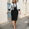 Dress Set Clothes Women 3/4 Sleeve Jacket Tops And Slim Dress Suit Autumn Print Office Lady Outfits