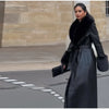 Women's Fur Patchwork Leather Jackets Furry Collar Slim Buttons Full Sleeve Female Coat Autumn Lady Street Outerwear
