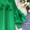 African Women's Pleated Dress Stereo Flower Loose Large Size Stretchy Temperament Long Dress Middle East Wrinkle-Free