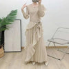 Ruffle Edge Maxi Pleated Dress For Women Round Neck Long Sleeves Solid Color Stitching Belt Dresses 2DA9911