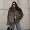 Brown Faux Fur Thicken Coat Women Lapel Long Sleeve Warm Winter Jacket Lady Chic Snap Button High Street Elegant Outerwear