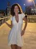 Solid Polka Dot Women's Mini Dress Deep V Neck Puff Sleeve Pleated Front Button A-line Short Dresses Elegant Party Lady Gown