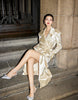 Spring Autumn Long Shiny Flowy Soft Satin Trench Coat for Women Belt Double Breasted Elegant Designer Closthes