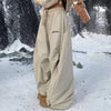 Women's Winter Fleece Warm Pants Harajuku Letter Embroidery Loose Thicken Snow Trousers Vintage Y2K Street Hip Hop Cargo Pants