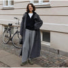 Retro Solid Stand Collar Long Tweed Coat Women Large Lapel Single Breasted Coats With Belt Lady Chic Street Outwear