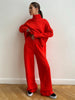 turtleneck sweater set women's European, American autumn and winter loose casual lazy thickened knitted trousers set