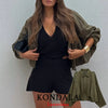 Casual Chic Green Bomber Jackets Women Long Sleeve Zipper Loose Coats Autumn Winter Streetwear Outwears