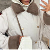 Thicken Contrast Corduroy Jackets Women Lapel Long Sleeves Double Breasted Warm Padded Coats Female Winter Outwears