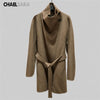 Women's Wool Blend Coat High Neck Belted Wrap Jacket Elegant Long Sleeve Warm Outerwear for Autumn Winter