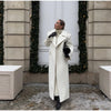 Vintage Large Lapel Tweed Long Coat Women Elegant Loose Double Breasted Belt Coats Lady Winter Classic Chic Street Overcoat