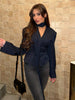 Striped Print V-neck Ribbon Suit Coat For Women Long Sleeve Buttons Office Lady Top Elegant Female Blazer Outwear