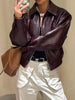 Wine Red Pu Leather Long Sleeve Lapel Collar Zipper Jackets Women Loose Short Coats Female Autumn Office Daily Wear