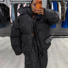 Women's Stripe Cotton Padded Coat Pant Set Loose Full Sleeve Hooded Zipper Jacket Elastic Waist Pants Winter Suits
