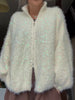 Women Fuzzy Sequin Knit Zip Up Cardigan Stand Collar Long Sleeve Oversized Loose Sweater Jacket Streetwear Outerwear