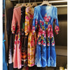 Niche Design Printed Lantern Sleeve Women's Dress Elegant Round Collar Elastic Famale Clothing 2DB6610