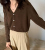 Korean version of autumn cashmere V-neck cardigan women loose short solid color sweater knit sweater simple coat