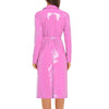 Adults Womens Glossy Open Front Long Jackets with Belt Long Trench Coat Blazer Lapel PU Leather Overcoat Streetwear Clubwear