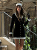 Elegant Ruffle Knitted Mini Dress Women Patchwork V Neck Long Sleeve Slim Short Dress Autumn Vintage Evening Party Vestidos