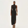 Elegant Split Turtleneck Sexy Maxi Dress Women Gown One-shoulder High Waist Bodycon Solid Club Party Long Dress 2626