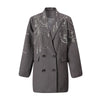 Women's Heavy Industry Nail Bead Blazer Notched Collar Double Breasted Loose Suit Jackets Autumn