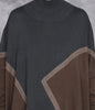 Woman Autumn Mock Neck Loose Long Sleeves Dress Chinese Style Contrast Batwing Sleeve Casual Dress