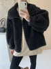 Faux Lambs Women Jacket Y2K Autumn Plush Thick Zipper Warm Coats Streetwear Long Sleeve All Match Hairy Outerwear