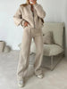 Autumn Sports Suit For Women Loose Solid Color Zipper Long Sleeve Sweatshirt Coat High Waist Lace Up Trousers 2 Piece Set