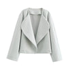 Autumn Grey Woolen Short Overcoats Elegant Female Lapel Full Sleeves Cropped Jacket Lady Commute High Street Outerwear