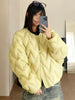Autumn Winter Lightweight Wave Quilted Puffer Jacket Women Loose Round Neck Short White Duck Down Coat Outwear