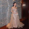 Mermaid Evening Dress with Detachable Sleeves Ruffles Overskirt Beaded Women's Formal Party Gowns SS123 Customized