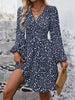 Dresses Woman Clothing V Neck Lantern Sleeve Wrap Mini Dress Ruched Waist Flowy Hem Elegant for Autumn and Party Styles