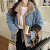 Add Velvet Padded Warm Denim Jacket Female Winter Long Sleeve Short Coat Lamb Cashmere Cotton-padded Jacket Female