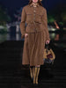 Female Elegant Turndown Collar Sequin Tweed Jacket Sets Belt Single Breasted Autumn Coat Two-Piece Set Mid-Calf Skirts Outfits