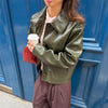 Lapel Long Sleeve Faux Leather Jacket Women Street Turn-down Collar Single Breasted Loose Coats Chic Lady Jackets Outerwears
