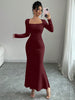 Women's Four Seasons Women's Elegant Temperament Retro Solid Color Square Collar Long Sleeve Dress