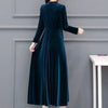 Women's Clothing Solid Color Velvet Dresses Elegant V-Neck Spring Autumn Long Sleeve All-match Casual A-Line Waist Long Dress