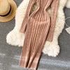 Autumn Winter Twist Women's Wrap Knitted Dresses Long Sleeve Sheath Knitwear Office Bodycon Dress Female