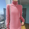 Selling 100% Mink Cashmere Knitted Women's High Neck Pullover Dress Sweater Slim Fit Solid Color Long Women's Dress