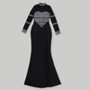 Women Full Sleeve Diamonds Mesh Rhinestones High Side Split Mermaid Maxi Long Dress Evening Sexy Party Dresses Vestidos
